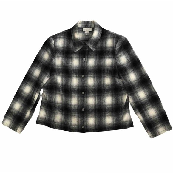 Evan Picone Shadow Plaid Wool Shacket Womens Sz 16 VTG Shirt Jacket Neutral - Picture 1 of 11